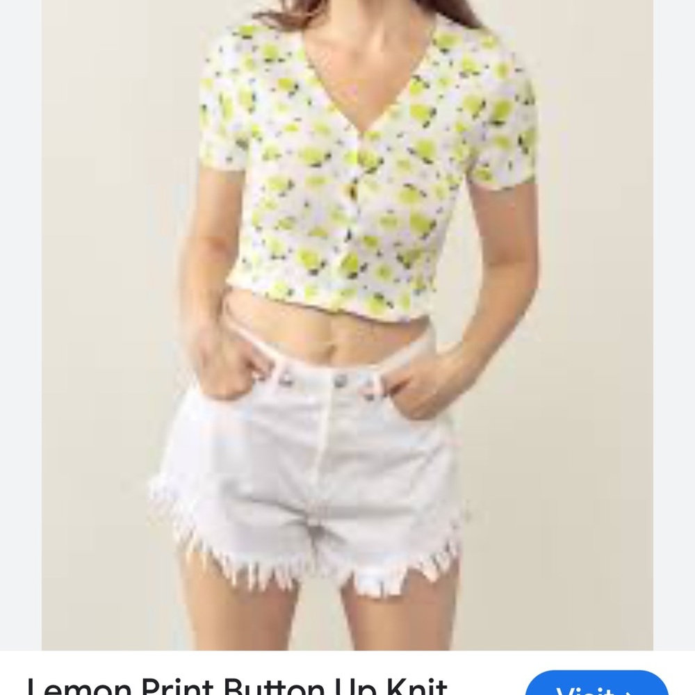 Lemon Print Button Up Knit Top small